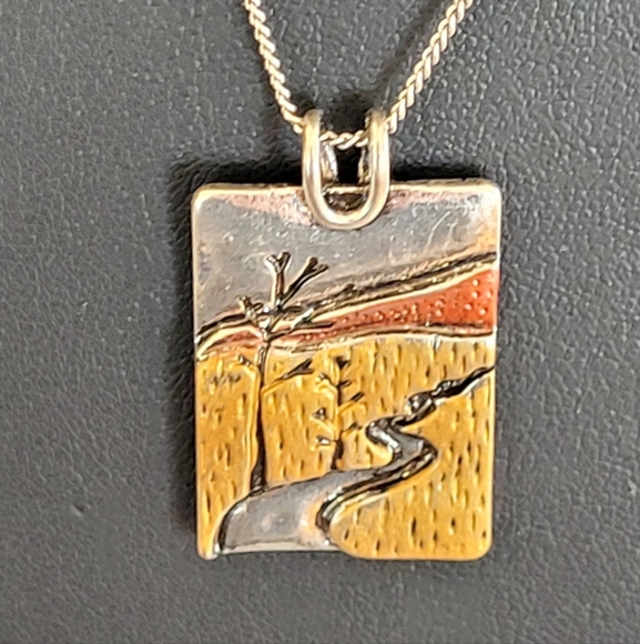 Vintage Pendant River/Brook andTrees with Delicate Chain Necklace - Picture 2 of 10